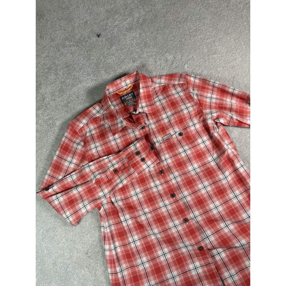 Ariat Rebar Made Tough DuraStretch Womens Work Shirt Red Plaid Long Sleeve M